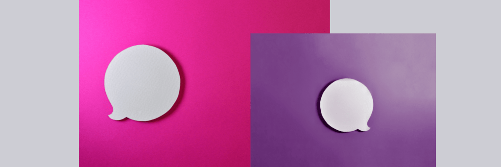 Two speech bubbles facing each other as if in conversation.